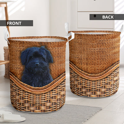 Havanese Black Dog Rattan Teaxture - Laundry Basket - Owls Matrix LTD