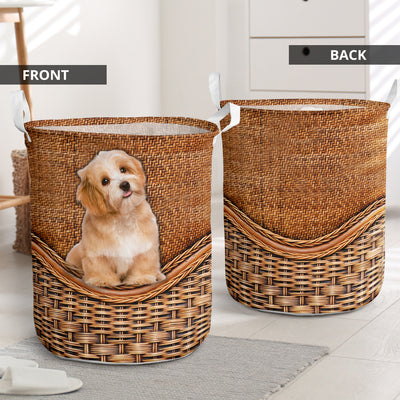 Havanese Dog Rattan Teaxture - Laundry Basket - Owls Matrix LTD