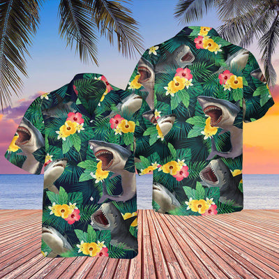 Shark Tropical Summer Vibes - Hawaiian Shirt - Owls Matrix LTD