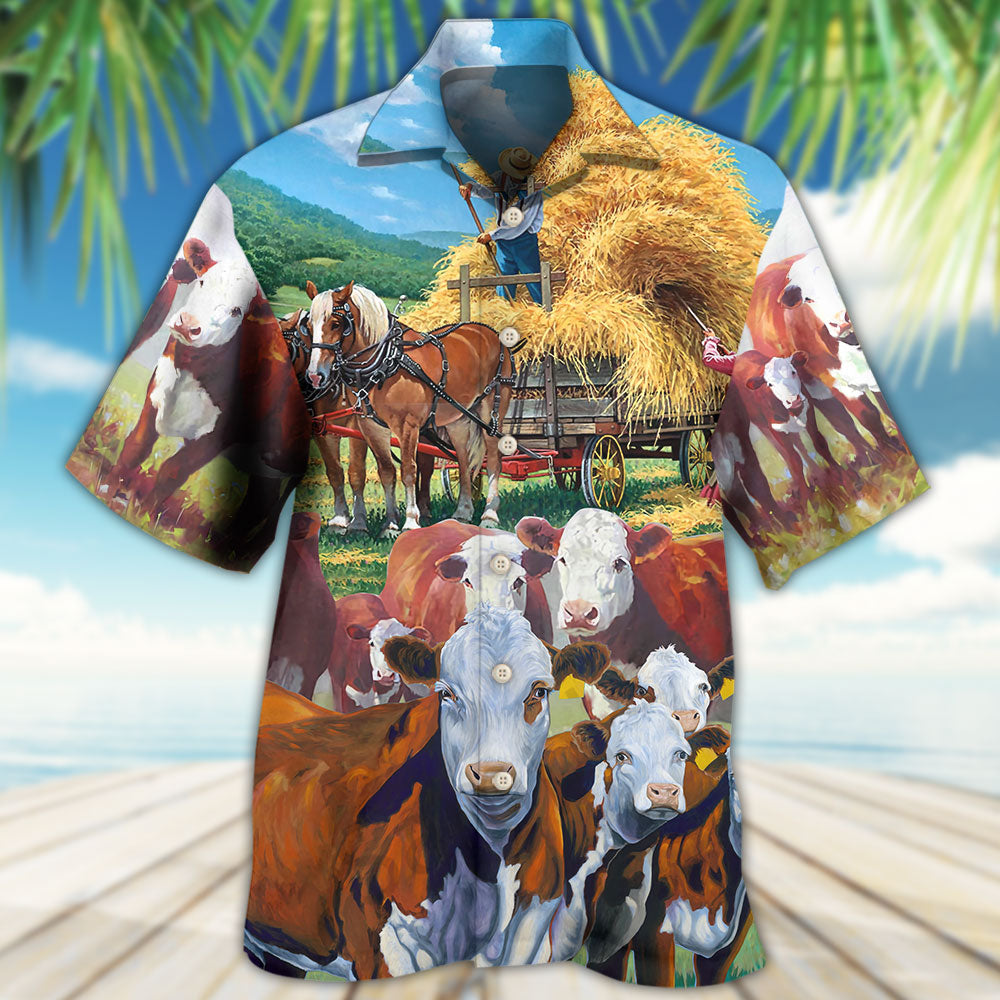 Cow Peaceful Life Hereford Cow - Hawaiian Shirt - Owls Matrix LTD
