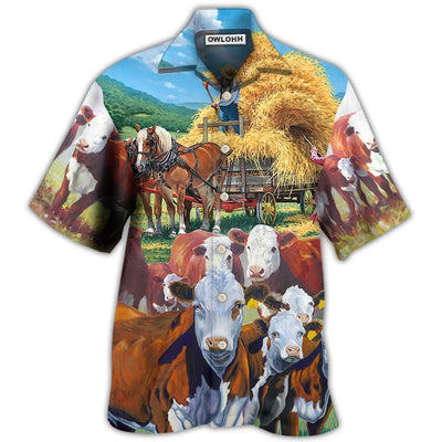 Hawaiian Shirt / Adults / S Cow Peaceful Life Hereford Cow - Hawaiian Shirt - Owls Matrix LTD