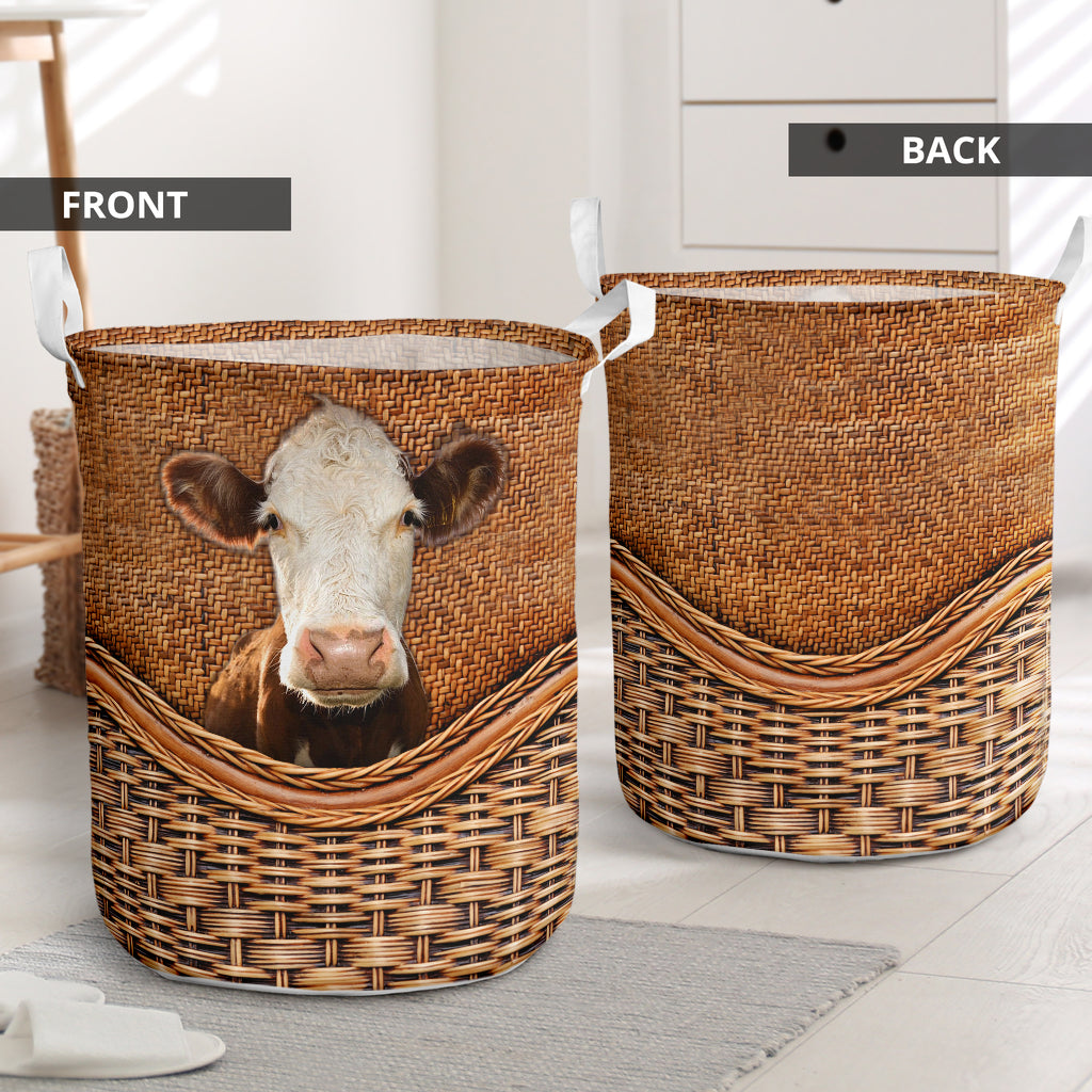 Hereford Cow Rattan Teaxture - Laundry Basket - Owls Matrix LTD