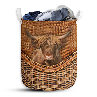 Highland Cow Rattan Teaxture - Laundry Basket - Owls Matrix LTD