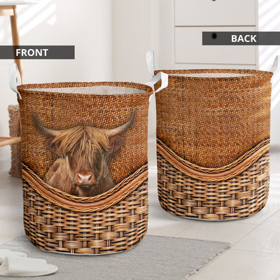 S: 17.72”x13.78” (45x35 cm) Highland Cow Rattan Teaxture - Laundry Basket - Owls Matrix LTD