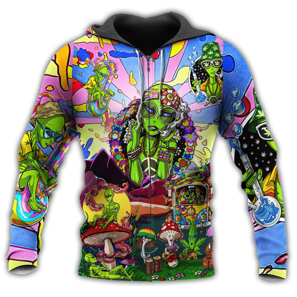 Zip Hoodie / S Hippie Alien Peace Life Color With Colorful - Hoodie - Owls Matrix LTD