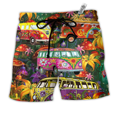 Beach Short / Adults / S Hippie Bus Peace Life Color So Patterned - Beach Short - Owls Matrix LTD
