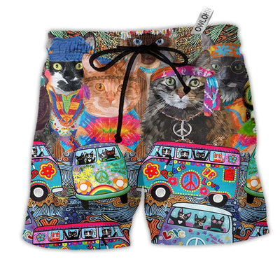 Beach Short / Adults / S Hippie Cats Peace Life Color Fun And Cute - Beach Short - Owls Matrix LTD