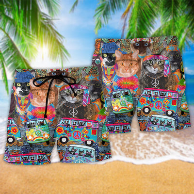 Hippie Cats Peace Life Color Fun And Cute - Beach Short - Owls Matrix LTD