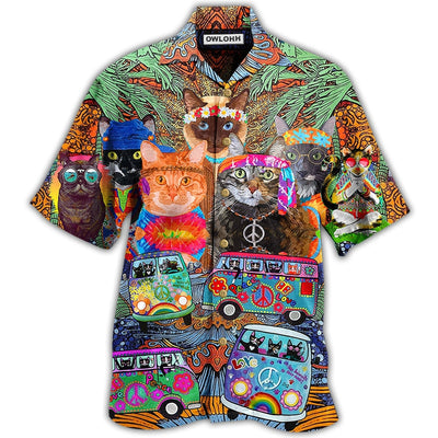 Hawaiian Shirt / Adults / S Hippie Cats Peace Love Life Color - Hawaiian Shirt - Owls Matrix LTD