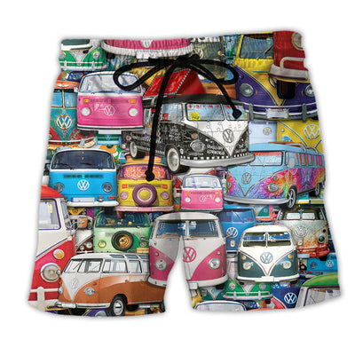 Beach Short / Adults / S Hippie Colorful Car Peace Life - Beach Short - Owls Matrix LTD