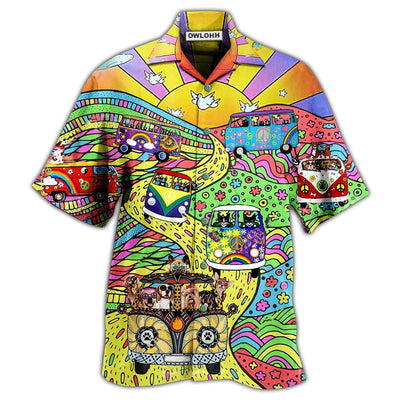 Hawaiian Shirt / Adults / S Hippie Dogs And Cats Bus - Hawaiian Shirt - Owls Matrix LTD