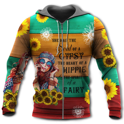 Zip Hoodie / S Hippie Girl Sunflower - Hoodie - Owls Matrix LTD