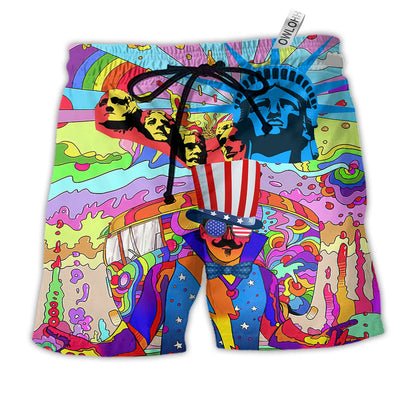 Beach Short / Adults / S Hippie Independence Day America - Beach Short - Owls Matrix LTD