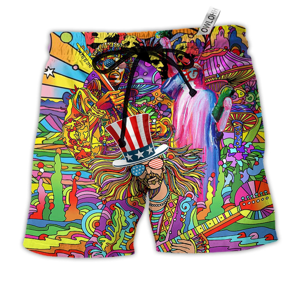 Beach Short / Adults / S Hippie Independence Day America Cool - Beach Short - Owls Matrix LTD