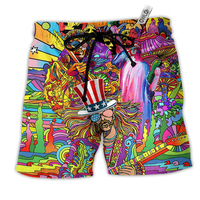 Beach Short / Adults / S Hippie Independence Day America Cool - Beach Short - Owls Matrix LTD