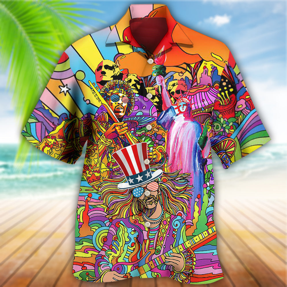 Hippie Independence Day America Cool - Hawaiian Shirt - Owls Matrix LTD