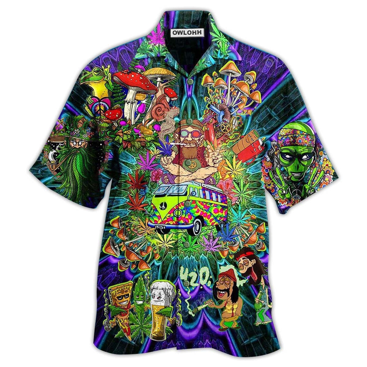 Hawaiian Shirt / Adults / S Hippie Mushroom Alien Bus Everything Funny Style - Hawaiian Shirt - Owls Matrix LTD