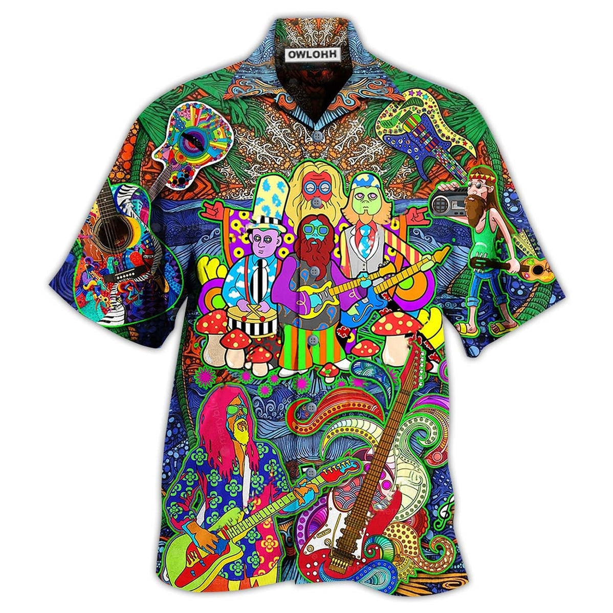 Hawaiian Shirt / Adults / S Hippie Music Electric Guitar Colorful Style - Hawaiian Shirt - Owls Matrix LTD