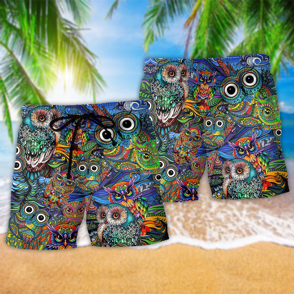Hippie Owls Peace Life Mix Color - Beach Short - Owls Matrix LTD