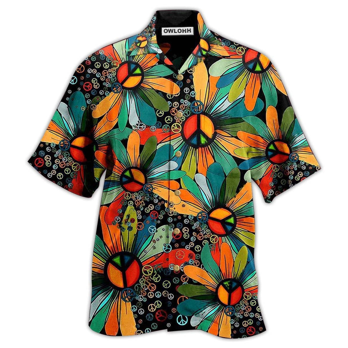 Hawaiian Shirt / Adults / S Hippie Peace Floral Style - Hawaiian Shirt - Owls Matrix LTD