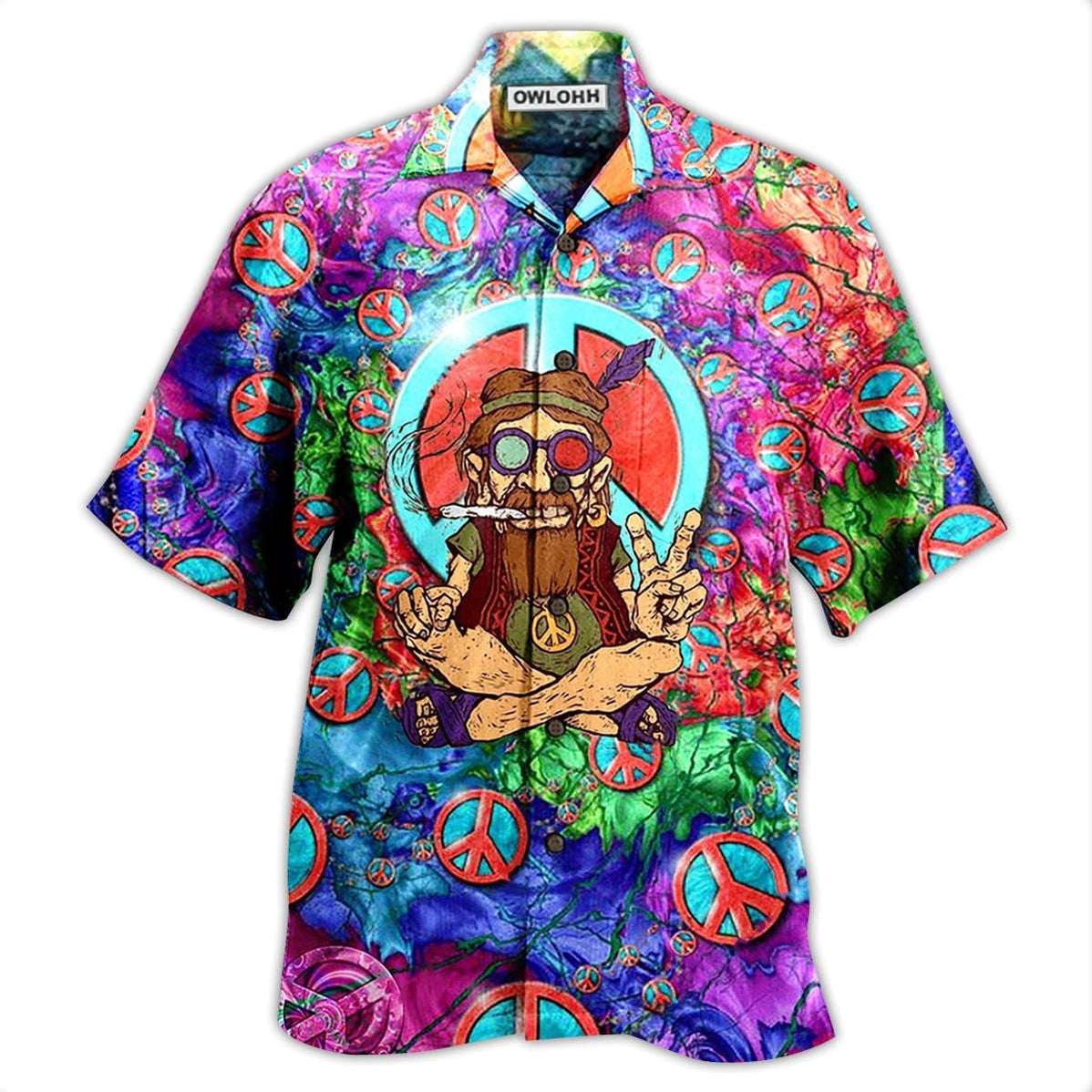 Hawaiian Shirt / Adults / S Hippie Peace Life Funny - Hawaiian Shirt - Owls Matrix LTD
