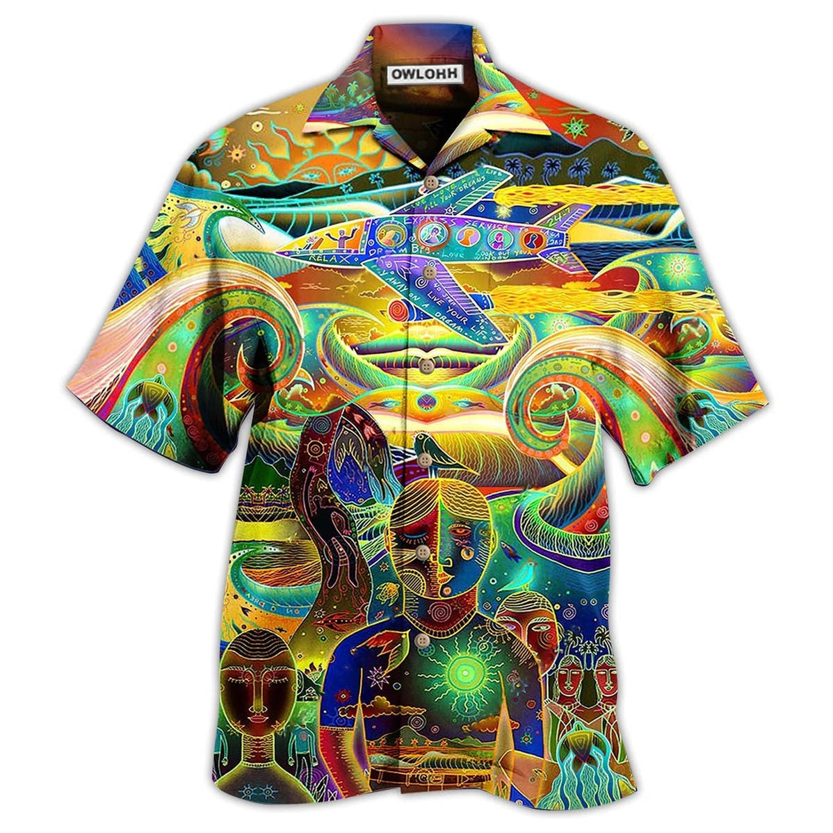Hawaiian Shirt / Adults / S Hippie Peace Life Neon Color Amazing - Hawaiian Shirt - Owls Matrix LTD