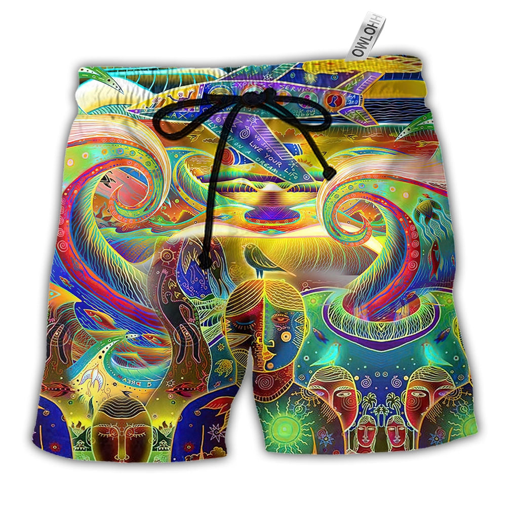 Beach Short / Adults / S Hippie Peace Life Color Style - Beach Short - Owls Matrix LTD