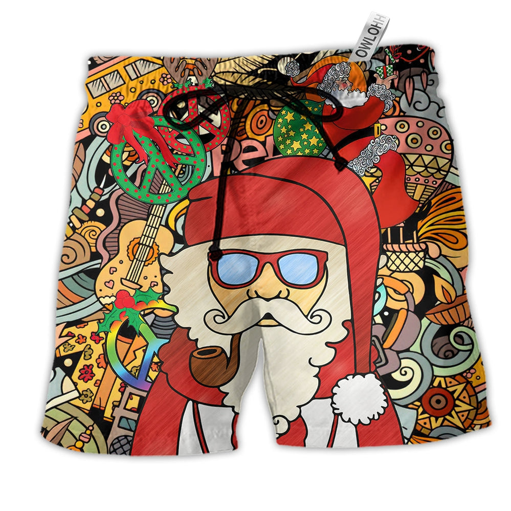 Beach Short / Adults / S Hippie Santa Claus Merry Christmas - Beach Short - Owls Matrix LTD