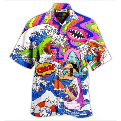 Hawaiian Shirt / Adults / S Hippie Shark Hippie Shark And Girl - Hawaiian Shirt - Owls Matrix LTD