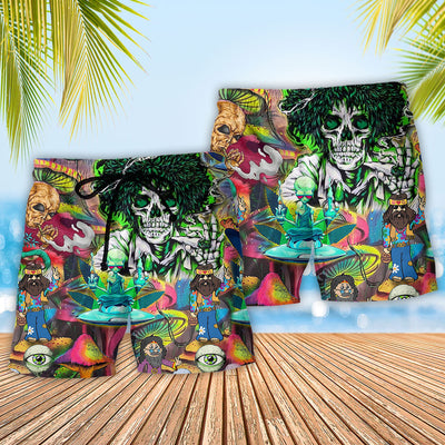 Hippie Skull Alien Mix Color Cool Style - Beach Short - Owls Matrix LTD