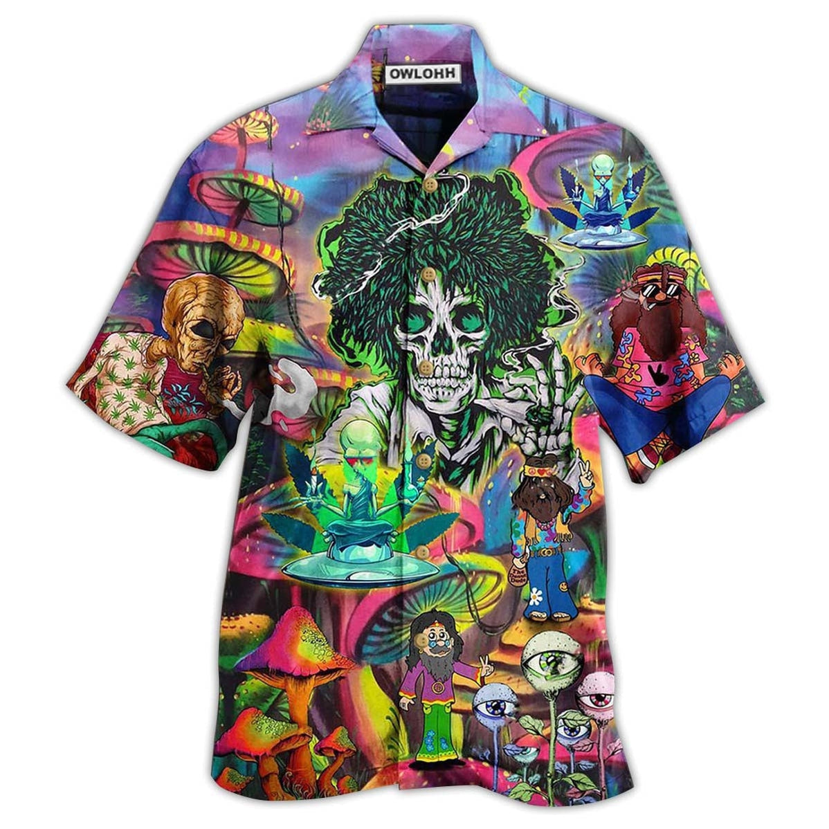Hawaiian Shirt / Adults / S Hippie Skull Alien Mix Color - Hawaiian Shirt - Owls Matrix LTD