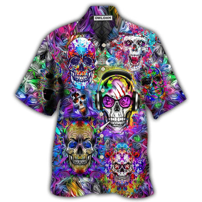 Hawaiian Shirt / Adults / S Hippie Skull Color Flowers - Hawaiian Shirt - Owls Matrix LTD