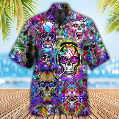 Hippie Skull Colorful Flowers - Hawaiian Shirt - Owls Matrix LTD