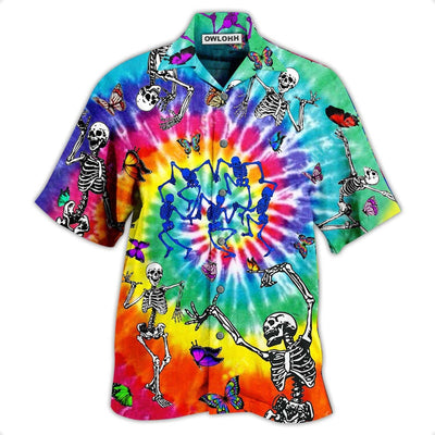 Hawaiian Shirt / Adults / S Hippie Skull Dancing With Butterfly Funny - Hawaiian Shirt - Owls Matrix LTD
