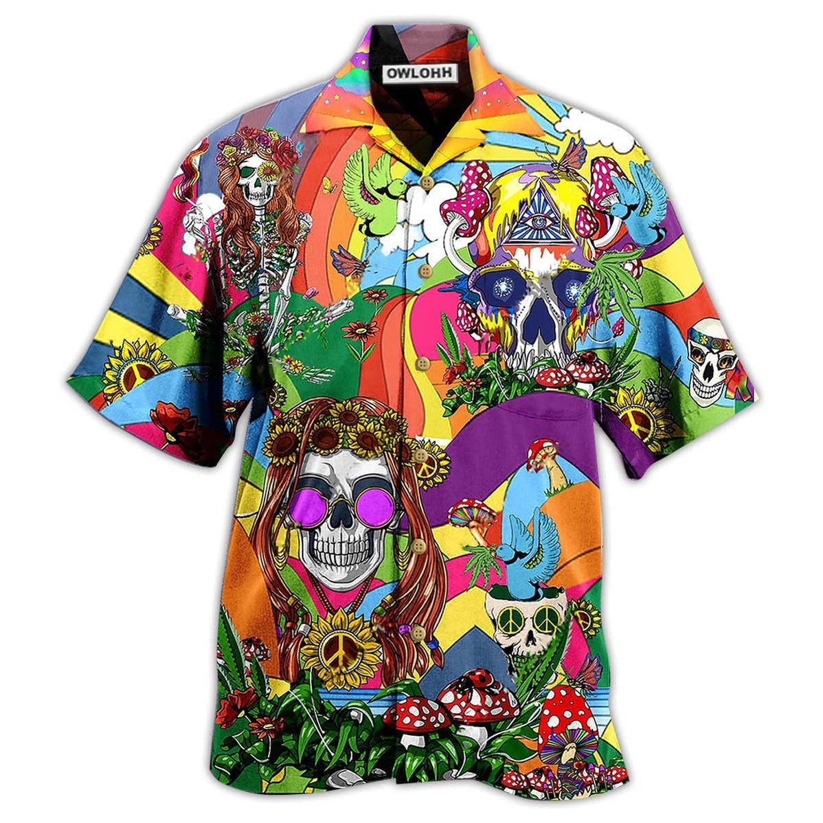 Hawaiian Shirt / Adults / S Hippie Skull Peace Life Color So Funny - Hawaiian Shirt - Owls Matrix LTD