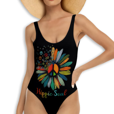 S Hippie Soul Color Peaceful Flower - One-piece Swimsuit - Owls Matrix LTD
