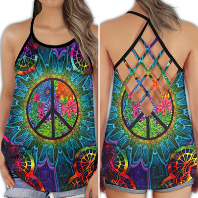 S Hippie Summer Vibes With Rainbow Colors - Cross Open Back Tank Top - Owls Matrix LTD