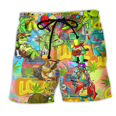 Beach Short / Adults / S Hippie Turtle Peace Life Colorful So Funny - Beach Short - Owls Matrix LTD