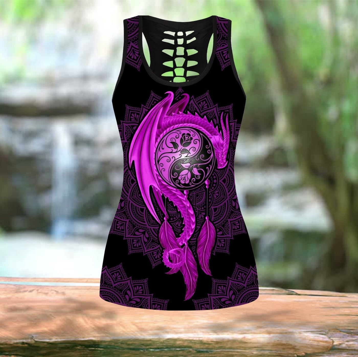 Dragon Mandala Purple Dragon Tattoo Art With Purple - Tank Top Hollow - Owls Matrix LTD