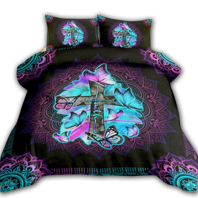 US / Twin (68" x 86") Jesus Butterfly Hologram Faith Cross - Bedding Cover - Owls Matrix LTD