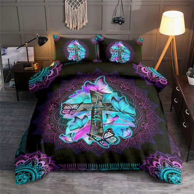 Jesus Butterfly Hologram Faith Cross - Bedding Cover - Owls Matrix LTD