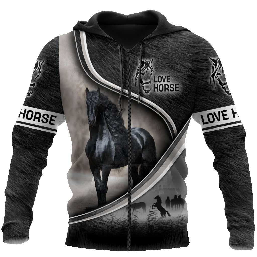 Zip Hoodie / S Horse Friesian Black Horse Amazing Style - Hoodie - Owls Matrix LTD