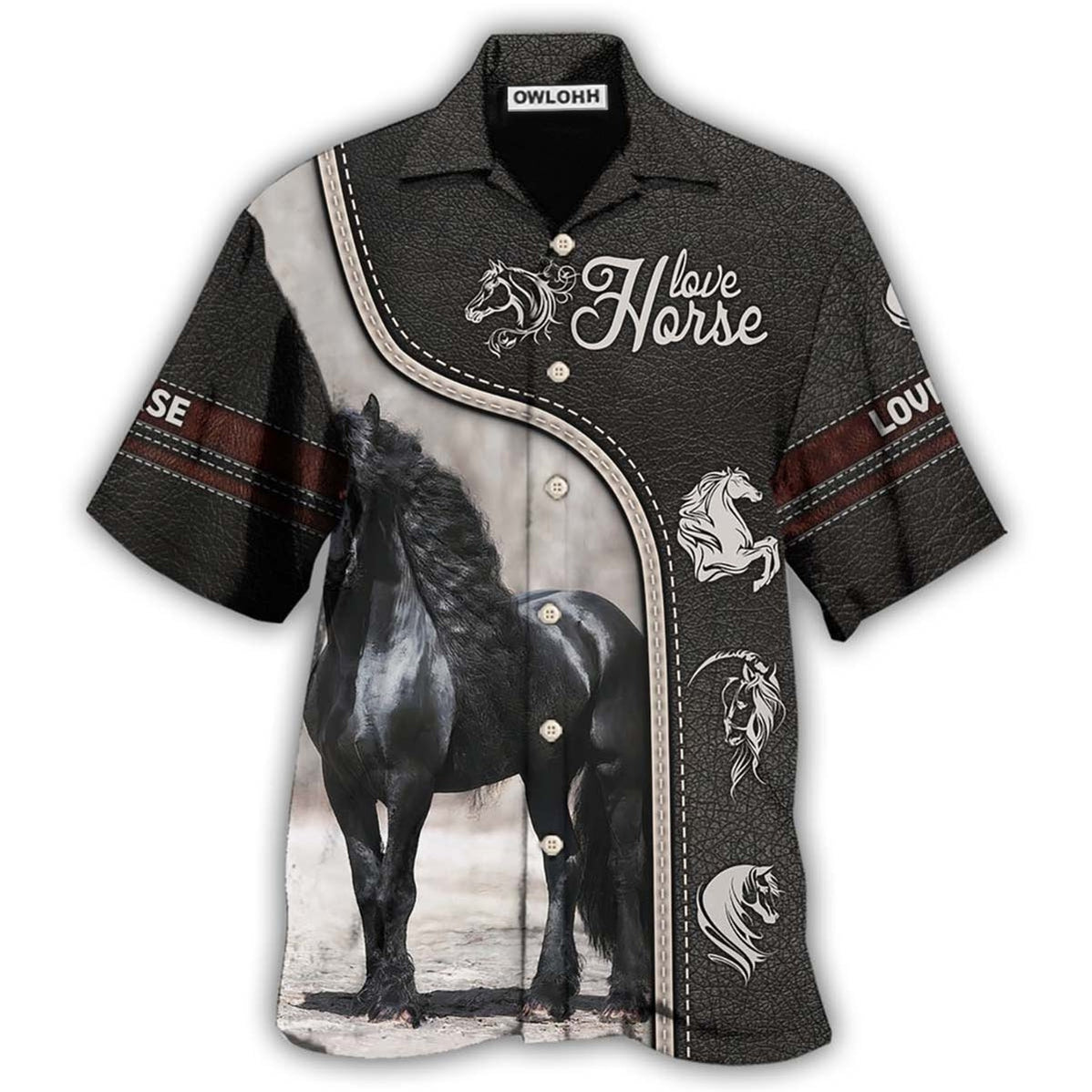 Hawaiian Shirt / Adults / S Horse Black Lover - Hawaiian Shirt - Owls Matrix LTD