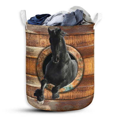 Horse Black Wood Vintage - Laundry Basket - Owls Matrix LTD