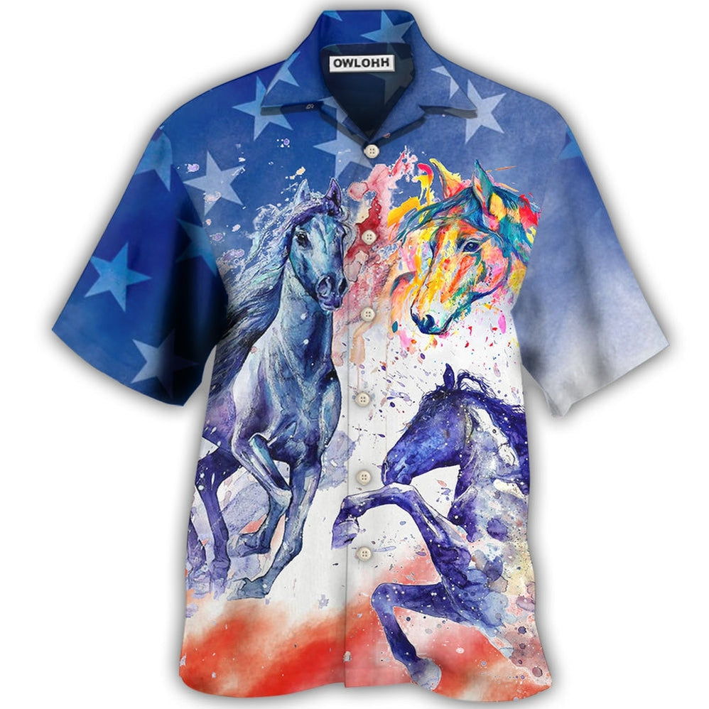 Hawaiian Shirt / Adults / S Horse Independence Day - Hawaiian Shirt - Owls Matrix LTD