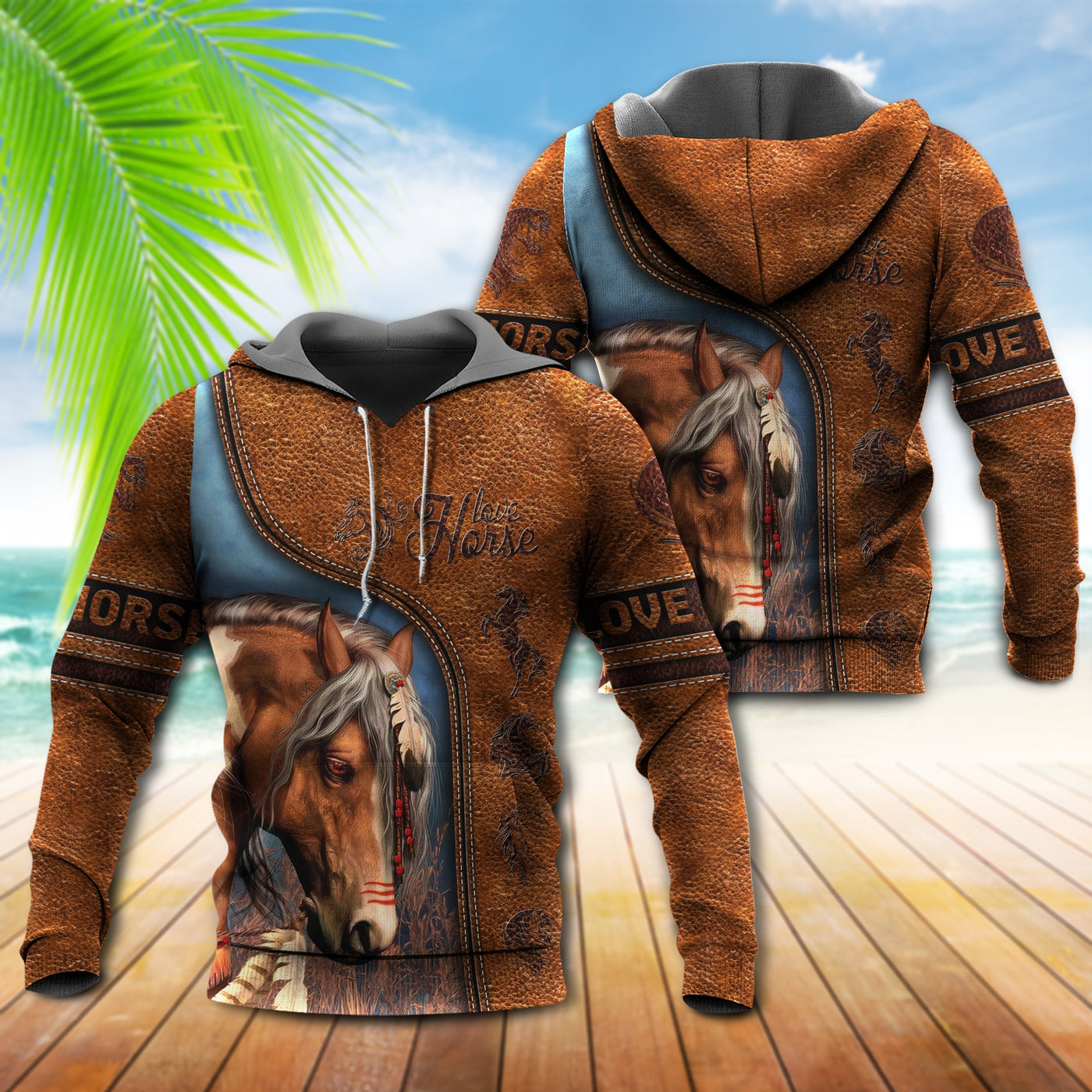 Horse Love Forever Leather Style - Hoodie - Owls Matrix LTD
