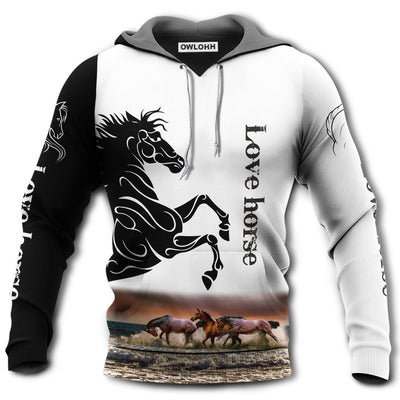 Unisex Hoodie / S Horse Love Horse Black And White - Hoodie - Owls Matrix LTD