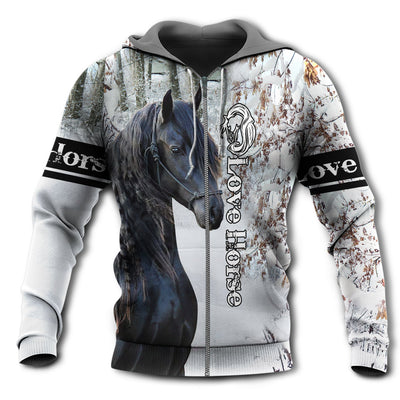 Zip Hoodie / S Horse Lover Forever With The Snow - Hoodie - Owls Matrix LTD