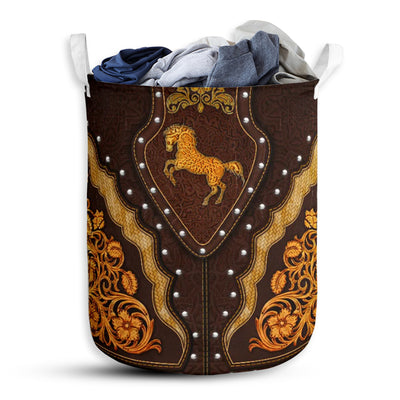 Horse Pattern Wood Royal - Laundry Basket - Owls Matrix LTD