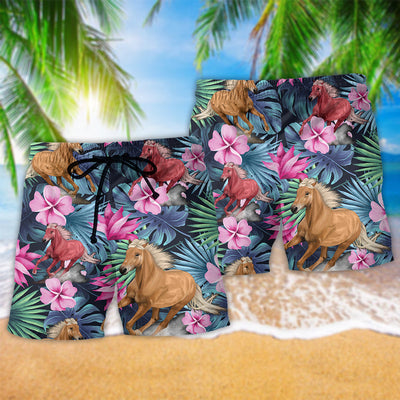 Horse Tropical Floral Summer Vibes - Beach Short - Owls Matrix LTD